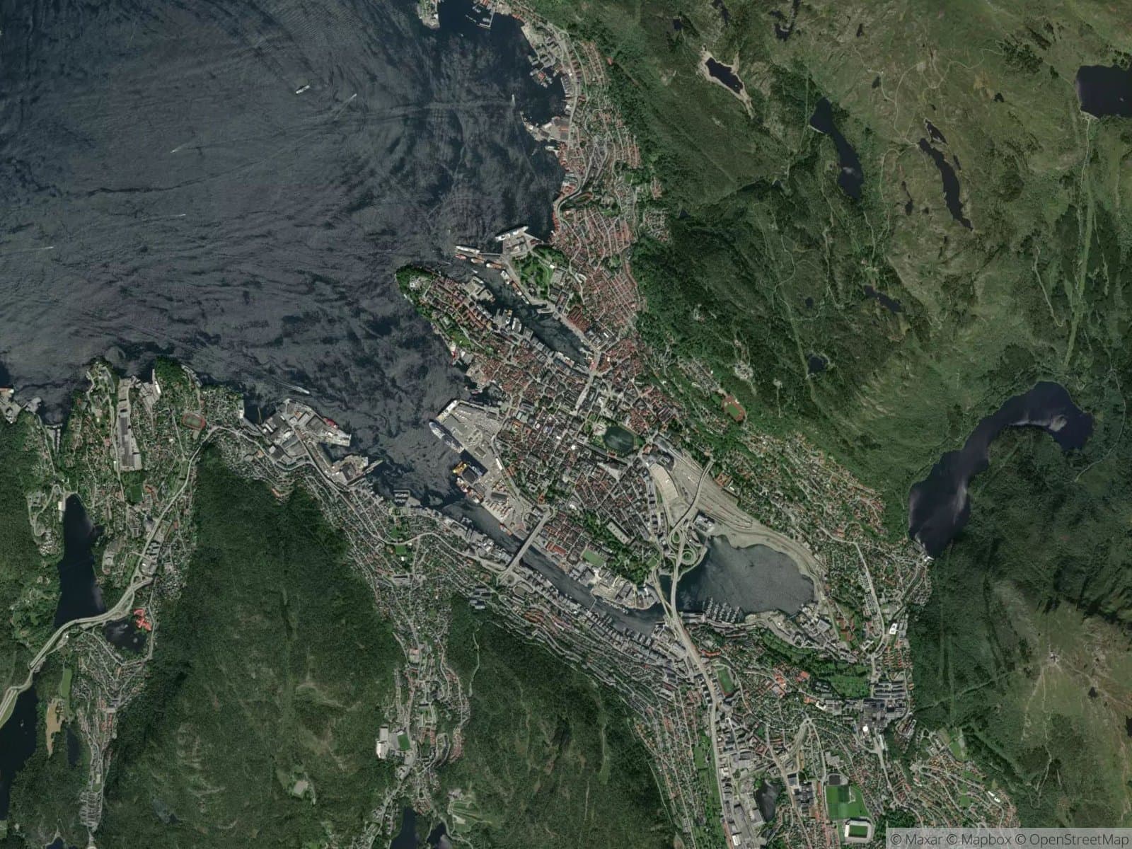 Satellittbilde av Bergen