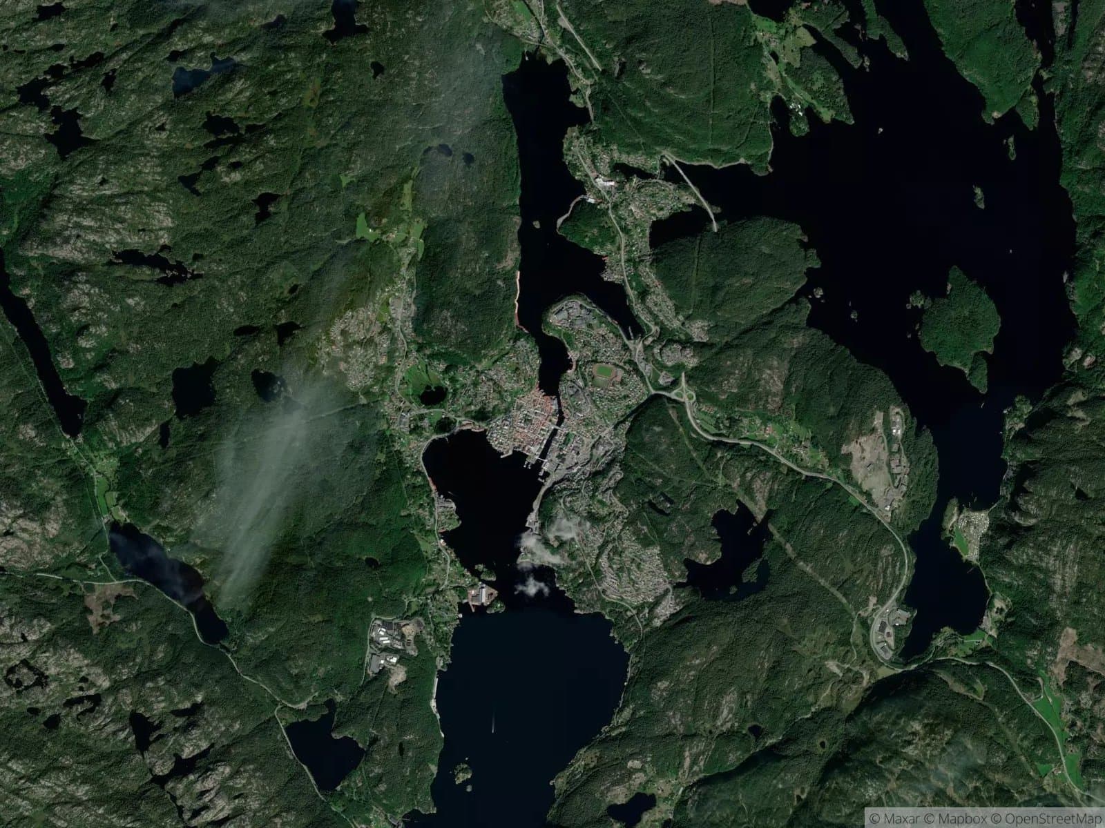 Satellittbilde av Flekkefjord