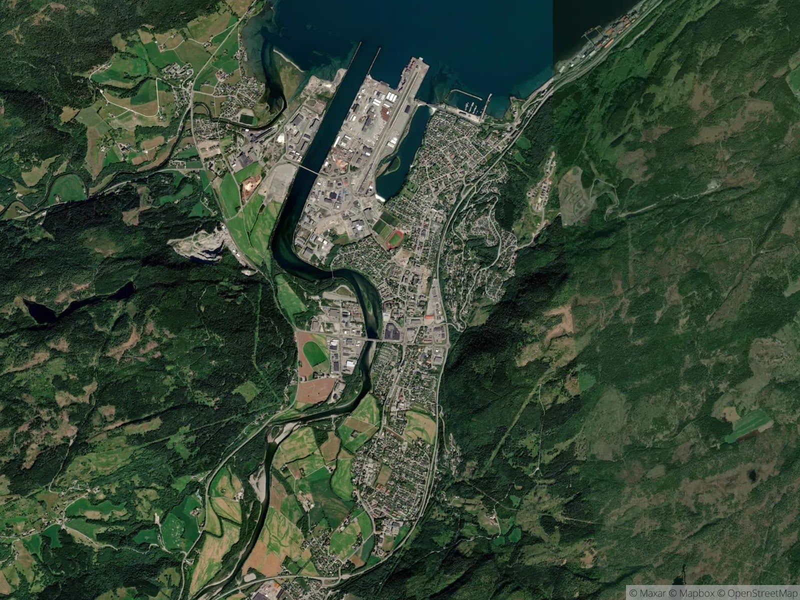 Satellittbilde av Orkanger